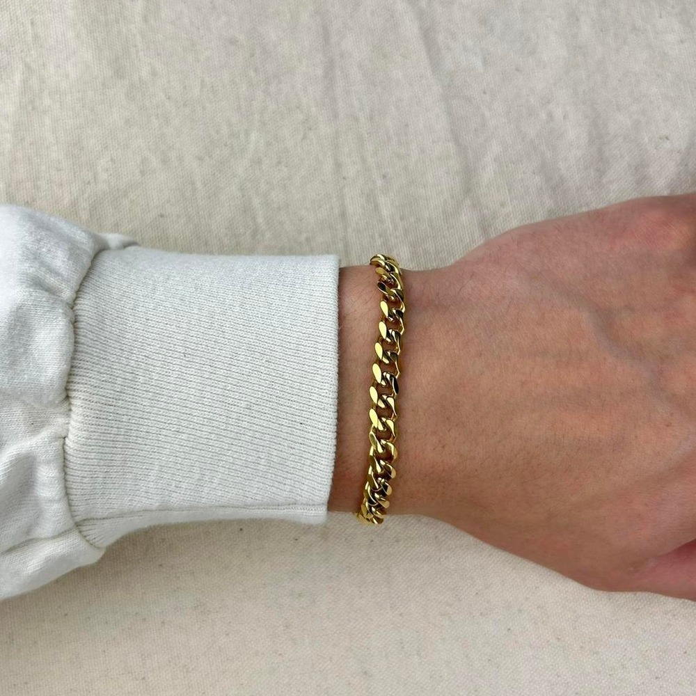 Vintage style stainless steel gold cuban link chain bracelet grunge punk 7mm